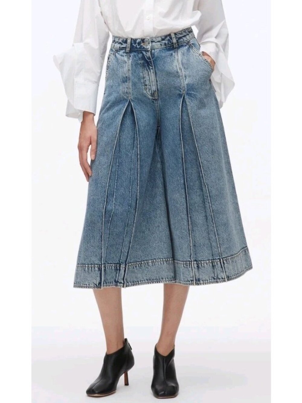 Phillip Lim 3.1 Denim Cullotte Women's Size 4 Cotton Pleated Wide Leg Cropped